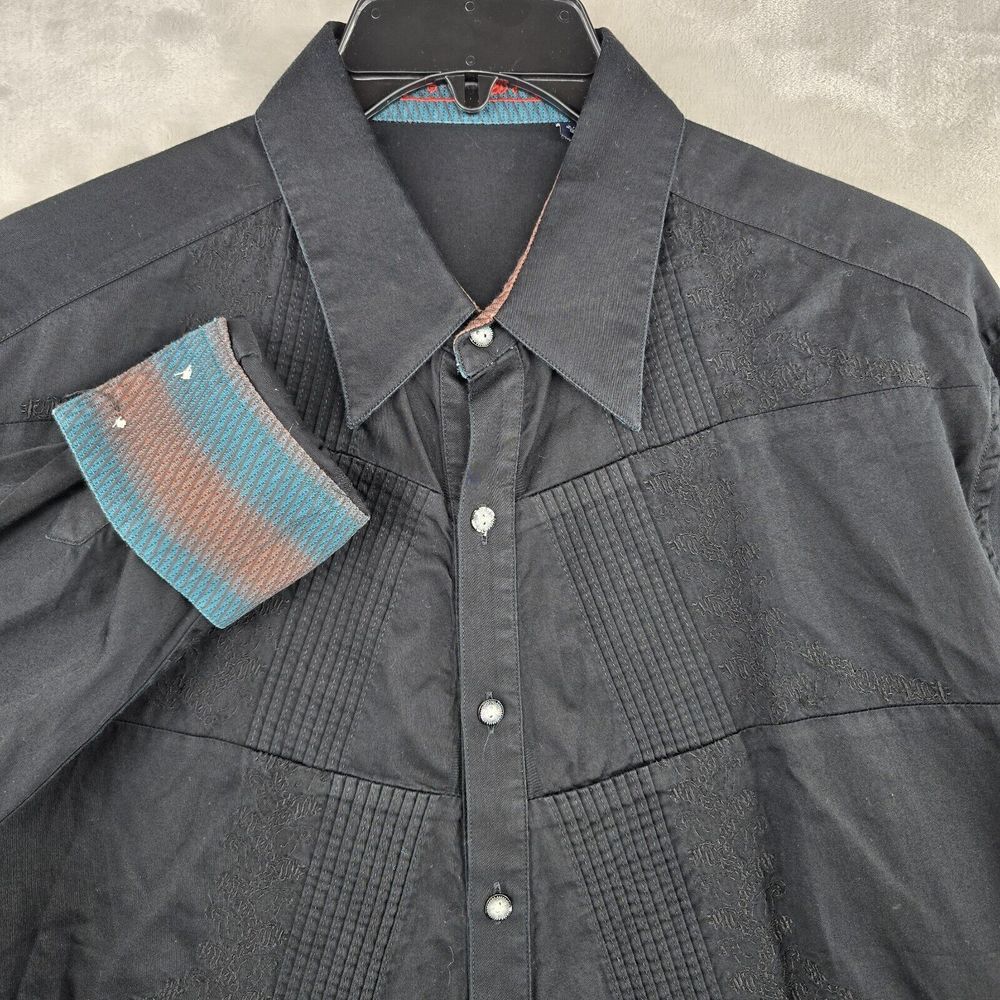 Robert Graham Dress Shirt Mens Large Black Embroidery Luxury Long‎ Sleeve